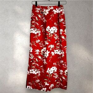 VTG Women’s Linen Silk Red Floral Maxi Vacation Resort Skirt Size 6